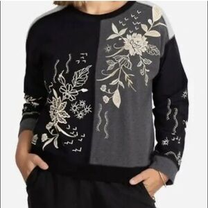 Johnny Was Black and Gray Floral Embroidered Sweater